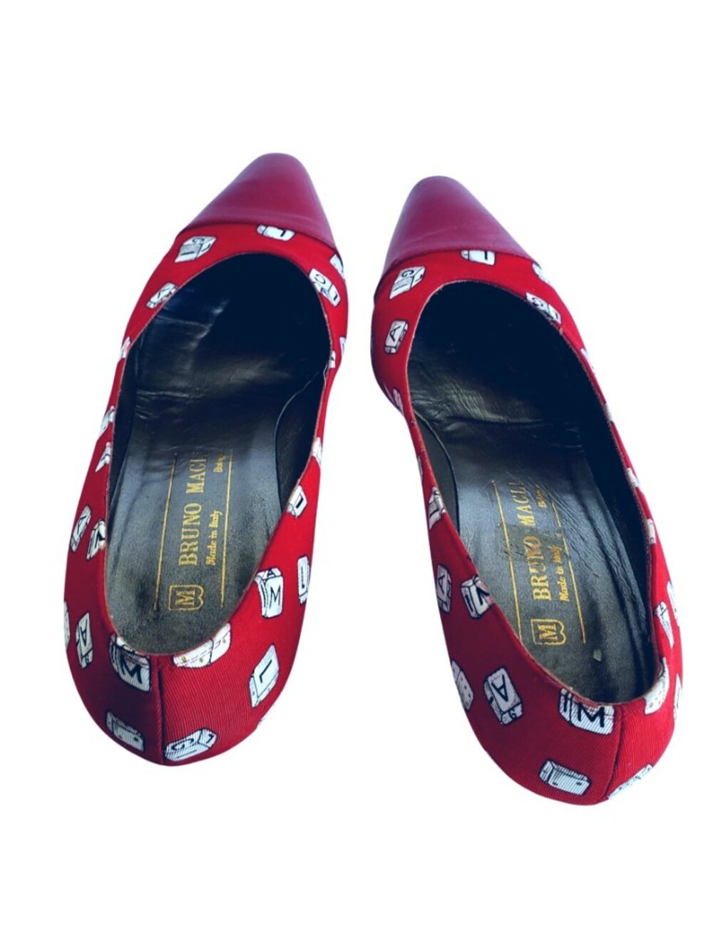 Vintage 1980s Bruno Magli Red Novelty Print Pumps Italy Sz 7.5 Dice - Picture 7 of 14